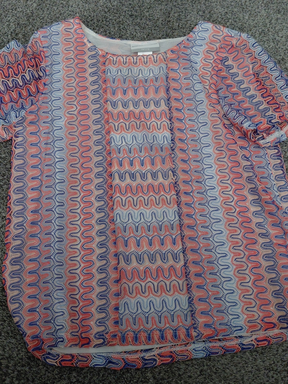 Alfred Dunner Coral & Blue Short Sleeve Wave-Print Top
